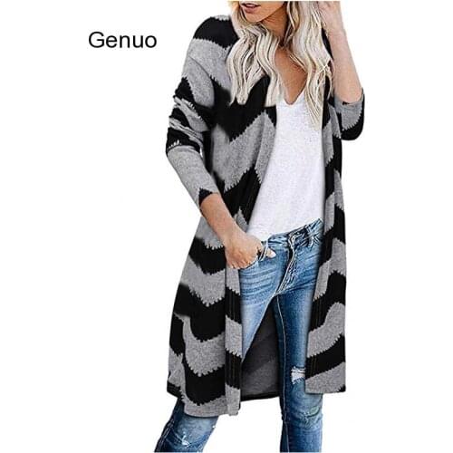 Autumn Long Sleeve Women Cardigan Sweater Thick Striped Loose Long Sweaters Womens Winter Streetwear Casual Cardigan