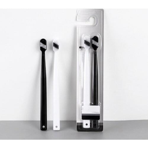 2Pcs Couple Toothbrush Bamboo Charcoal Adult Black White Simple Toothbrush Soft-bristle Household Portable Oral Care Accessories