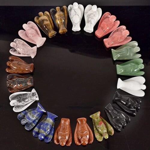1Pcs Natural Crystal Healing Stone Guardian Carving Rose Quartz Angel