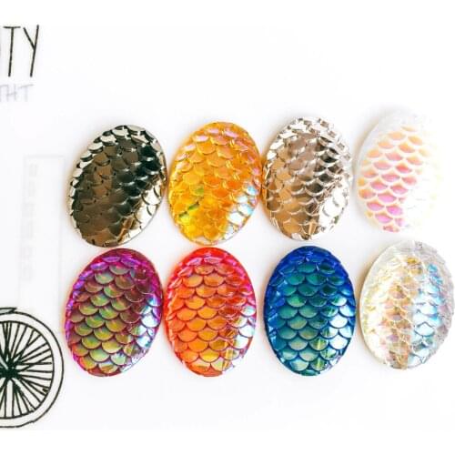 10pcs Resin Cabochons Oval Fish Scales Cameo Flat Back Cabochon Supplies for Jewelry Finding Fit 18x25mm Setting Base
