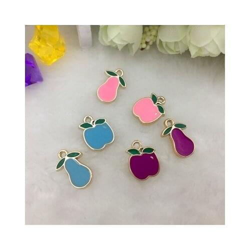 10pcs/lot mix color apple or pear Fruit pendant alloy CCB enamel Charm DIY accessories of necklace bracelet headdress