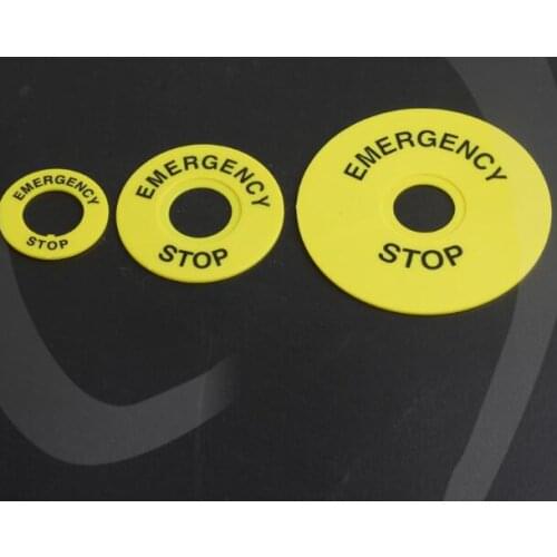 20pcs Yellow Stop button switch ID 22mm OD 60mm/40mm/90mm button sign box warning signs EMERGENCY STOP