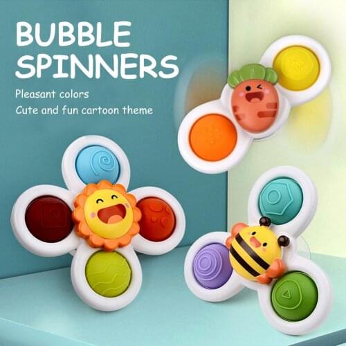 3pcs Childrens Cartoon Sucker Spinning And Spinning Flower Baby Spinning Fingertip Silicone Toys 0-1 Year Old Baby Bath Toy