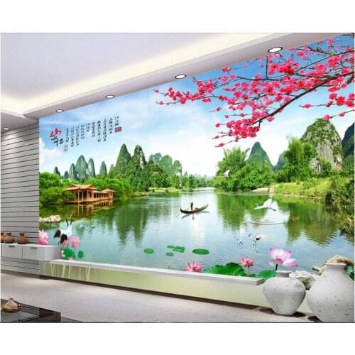 Custom photo 3d wallpaper Water wave cranes swan stone painting background 3d wall murals wallpaper for living room home decor