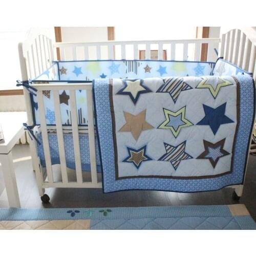 4pcs embroidered Baby bedding sets Children Crib Bedding Set tour de lit bébé (4bumper+duvet+bed cover+bed skirt)