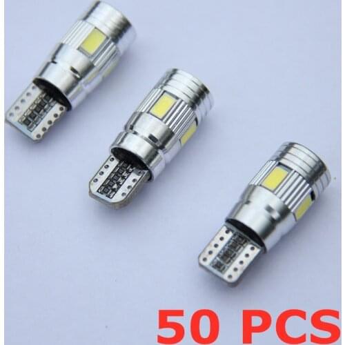 50pcsCar T10 LED Bulb 6 SMD 12V White 6000K W5W LED Signal Light canbus Auto Interior Wedge Side License Plate Lamps w5w 194 T10