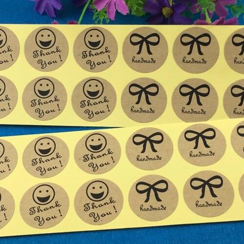5000PCS/Lot circular kraft Printed above"handmade"and "Thank You" Sticker Labels Adhesive Stickers DIY For Box/gift/envelope