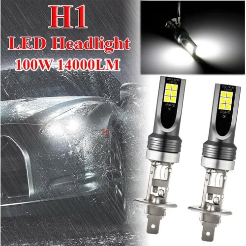 12V 100W H1 Car LED Fog Light Bulb Headlight Kits 14000LM High Power LED Headlamp Bulbs 6000K White Lamps Car Accessories
