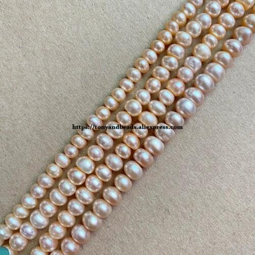 A Quality Genuine Natural Fresh Water Pearl Pink Color Rondelle Loose Beads 15" 5 6 7 8 9 mm Pick Size For Jewelry Making DIY
