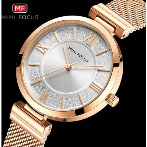 MINIFOCUS Casual Exquisite Quartz Watch Women Dress Sport Watches Rose Gold Stainless Steel Mesh Strap Clock Ladies Brand Luxury