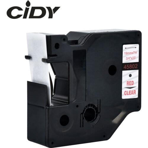 CIDY 45802 Red on clear Compatible Dymo D1 19mm Label Tape Ribbons Cassette for Dymo Label Manager 160 280 210