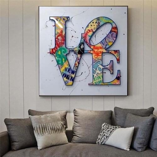 Digital Love Words Abstract Graffiti Mona Lisa Picture Canvas Wall Art Poster And Prints Painting Decoration For Living Room