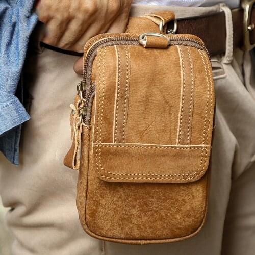 Cintura los hombres de cuero genuino de la vendimia riñonera cinturón bolsa de cigarrillo caso De Teléfono bolsas de piel de vac