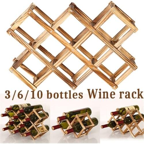Wooden Wine Rack Stand 3/6/10 Bottle Holder Folding Drink Bottle Bar Display Shelf Multi-Function Bottles Decorative Organizers