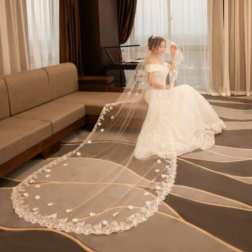 JIN IS YARN Romantic Long Wedding Veil 3 M One Layer Lace Tulle Bridal Veils With Comb Woman Bridal Party Wedding accessories