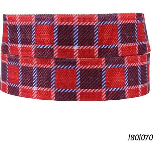 FLRA FOE July 4th red stripe plaid ribbon with 100yards per roll fold over elastic