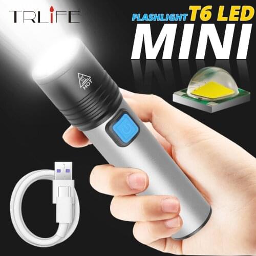 USB Rechargeable T6 LED Flashlight Portable Built-in 1200mAh lithium Battery Waterproof Camping light Zoomable Torch Output