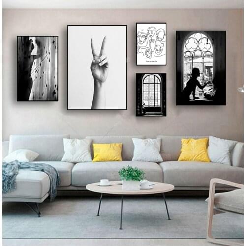 Art Canvas Painting Wall Pictures For Living Room Decor Black White Vintage Poster Abstract Line Nordic Posters And Prints Wall
