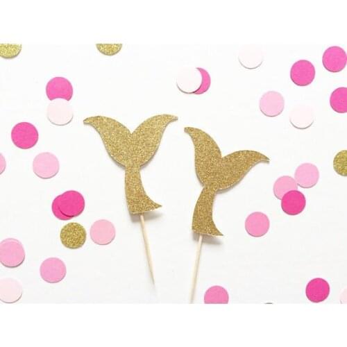 Mermaid Tail Glitter Cupcake Toppers decorations for Under the Sea wedding party/Bridal shower/Baby Shower/Birthday decorations