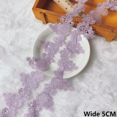 5CM Wide Exquisite Purple Polyester Embroidered Lace Ribbon Clothing Cheongsam Skirt Hats DIY Handmade Sewing Trimmings Decor