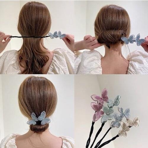 Korean Fashion New Hairpin Bun Butterfly Braided Hair Style Temperament Women Girls Hair Head Rope Hair Accessories