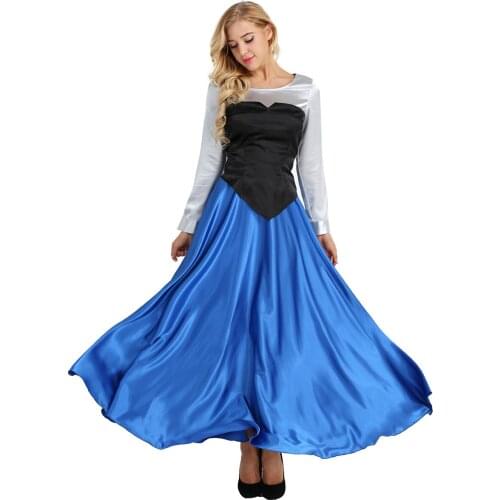 3Pcs Women Adult Cosplay Costume Princess Party Dress Ball Gown Outfit Long Sleeve Shirt with Top and Skirt for Roleplay Party