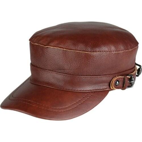 Leather Cap Men Women Recreational Cowhide Visor Hat Male Female Warm Fashion Flat Top Caps Youth High Quality Hats H6991