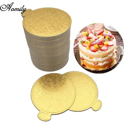 Aomily Gold Printing Round Mousse Cake Boards Paper 100pcs/Set Cupcake Dessert Displays Tray Wedding Cake Pastry Decorative Kit