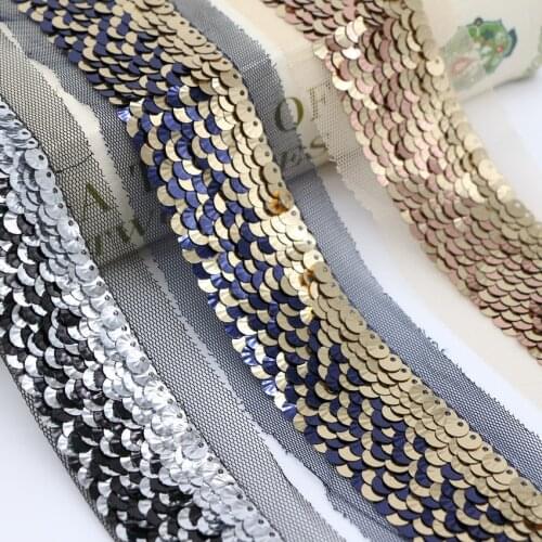 20Yards Golden Silver Sequined Mesh Lace Trim Ribbon DIY Sewing Latin Dance Dress Braid Accessories Beaded Paillette Tassel