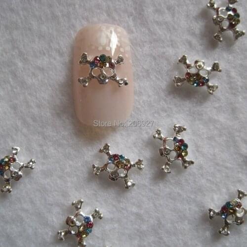 MD-635 10pcs Fancy Colorful Rhinestone Silver Skull Deco Metal Charms Metal Deco Charms Nail Art