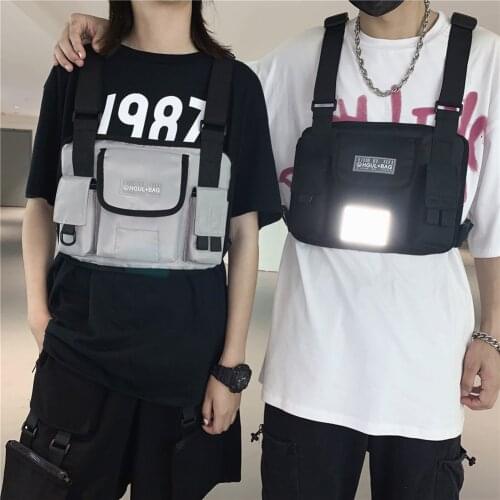 Fashion Hip Hop Crossbody Shoulder Chest Bag For Women and Men Casual Oxford Solid Color Vest Waist Packs Multi-pocket Purse