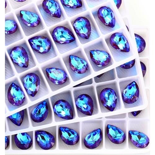 Mocha Fluorescent Light Tear Drop Crystal Rhinestones K9 Glass Rhinestones Glass Pointback Stones Glue on Garment Crafts