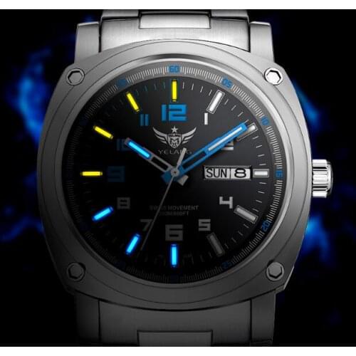 Yelang Men Automatic Watch Titanium Tritium Light T100 Switzerland Movement 26Jewels WR200M Tritium Military Mechanical