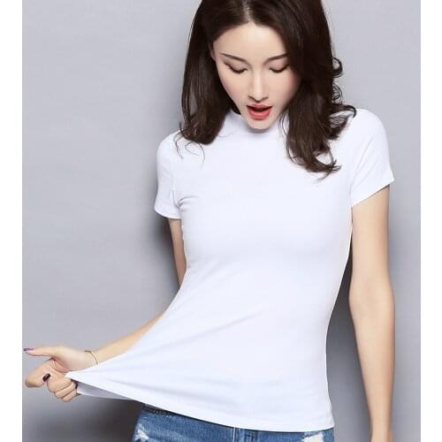 MRMT 2021 Brand Summer New Womens T Shirt Semi-high Collar Short-sleeved T-shirt for Female Tight Body Pure Cotton Tops Tshirt