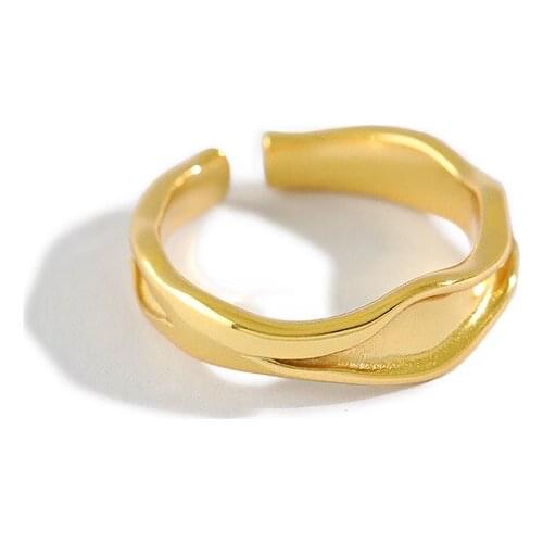 1pc Authentic 925 sterling silver White/ Gold Irregular concave-convex Surface Geometric Ring adjust Fine Jewelry TLJ1239