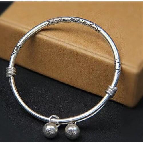 Original Silver Colour Design Retro Style Handmade Men and Women Silver Bracelet Small Bells Evil Hand Jewelry Accessories