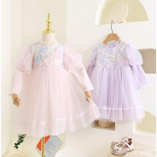 Girls petal pearl tulle princess dresses children dress wholesale kids dress for girl