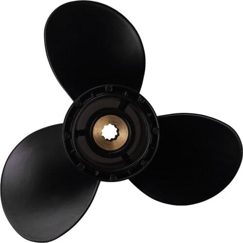 Outboard Propeller 58100-93723-019 For Suzuki 8-20Hp 9 1/4 X 9 Aluminum Alloy 3 Blade Black 10 Spline Tooth R Rotation