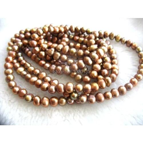 Freshwater pearl brown near round 6-7mm necklace 60inch wholesale long FPPJ