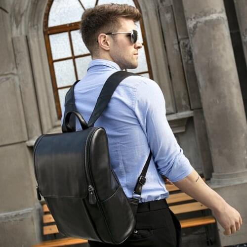 Simple Backpack Mens Genuine leather Business Bags For Men High Quality Laptop Backpack Male School Bags For Teenager Boys 9110