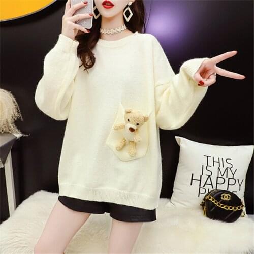 Lazy wind Pullover Sweaters Women 2020 New Autumn Winter Korean Fashion Loose All-Match Solid Color Knitting Sweater Female A270