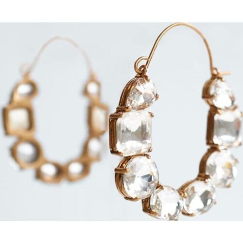 ZA Earrings Fashion Simple Big Rhinestone Drop Earrings For Women Trendy Gold Metal U Shape Dangle Earring Party Jewelry Gift