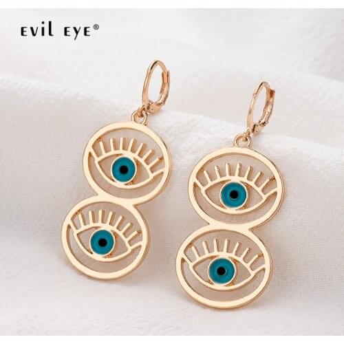 EVIL EYE Hollow Turkish Eye Drop Earrings Alloy Gold Color Heart Triangle Round Dangle Earrings Fashion Jewelry for Women LE548