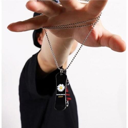 Chrysanthemum Skateboard Stainless Steel Pendant Necklace Unisex Sports Casual Style Jewelry Chain Birthday Gift for Friends