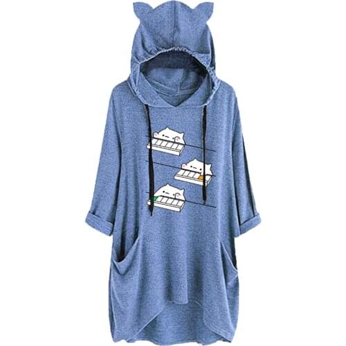 Typing Cat Printing Long Sleeve Hooded Sweatshirts Autumn Winter Loose Kawaii Hoodies Casual Plus Size Fashion Women Clothing