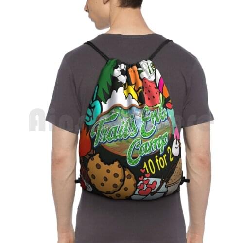 Trails End Camp Backpack Drawstring Bags Gym Bag Waterproof Trailsend Green White Green And White Summer Camp Sleep Away