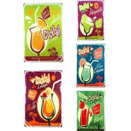 Vintage Cocktail Lounge Margarita Retro Metal Tin Signs Margarita Cosmopolitan Brand Bar Pub Tavern Wall Decor 20x30cm