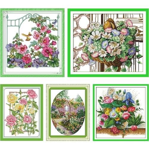 Cross-Stitch Embroidery Needlework Kit Flowers Blooming Stamped Patterns 11CT 14CT Print Counted DMC Thread Craft Home Decor Set