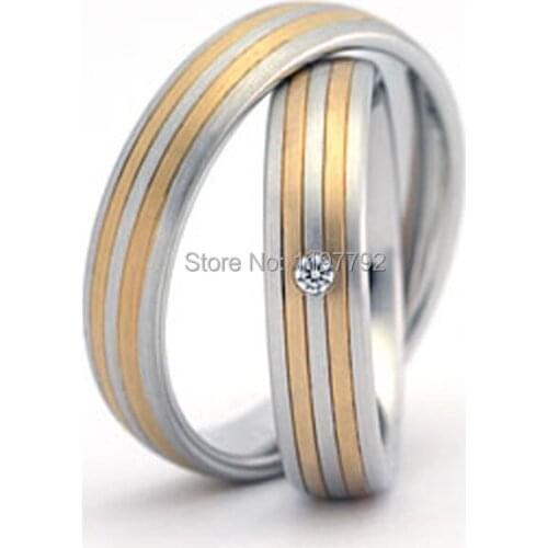 Top quality custom made titanium matching engagement wedding rings pair for couples gold color jewelry