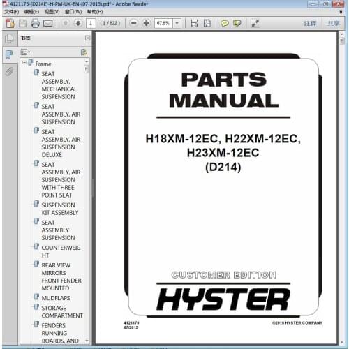 Hyster Forklift Truck Spare Parts Catalogs for FULL models euro more than 30GB PDF Files